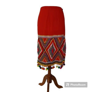 Vintage Red Green Yellow Gold Black Silver Boho Wrap‎ Skirt